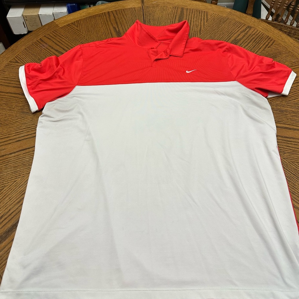 Nike Men’s Red and White Dri-FIT Polo